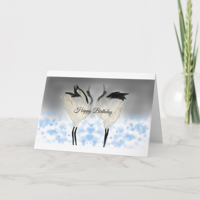 Japanese cranes winter dance Birthday Card (Front)