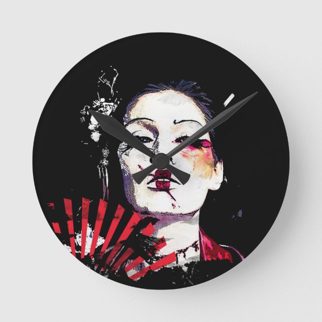 Japanese creepy geisha round clock (Front)