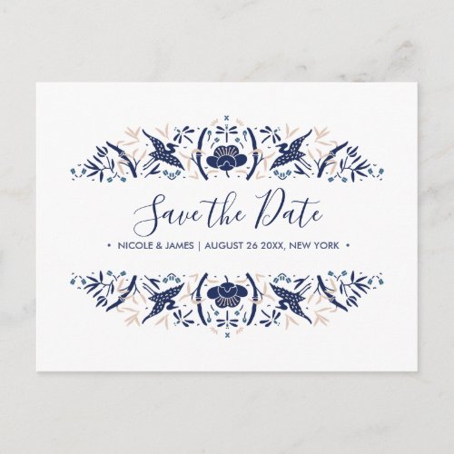 Japanese  Crested ibis Blue Wedding Save the date Announcement Postcard