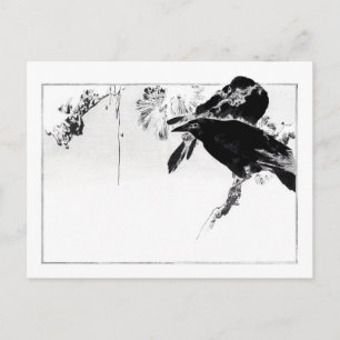 Japanese crows on a branch - Wantanabe Seitei - Postcard
