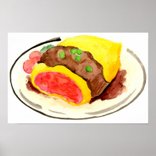 Japanese cuisine. Omelet rice. Poster