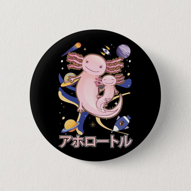Japanese Cute Axolotl Family Galaxy Anime Button (Front)