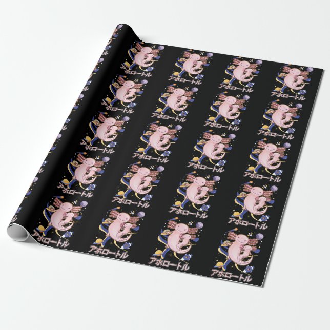 Japanese Cute Axolotl Family Galaxy Anime Wrapping Paper (Unrolled)