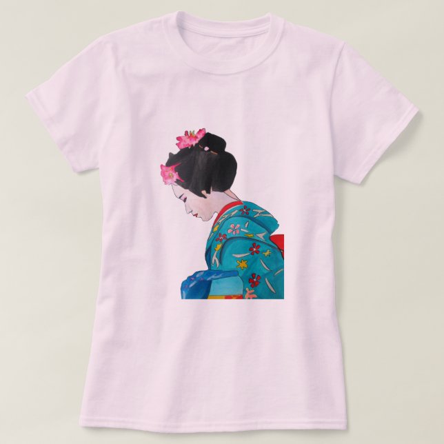 Japanese cute Geisha with cherry blossom T-Shirt (Design Front)