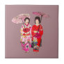 Japanese cute Geisha with pink kimono Ceramic Tile