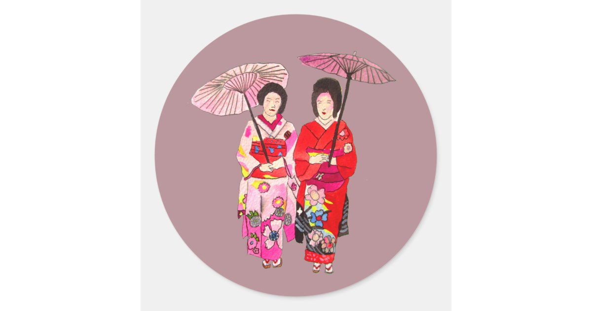 Kokeshi Dolls Set 2 - Japanese Kimono Geisha Girls Sticker, Zazzle