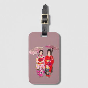 Japanese cute Geisha with pink kimono Luggage Tag