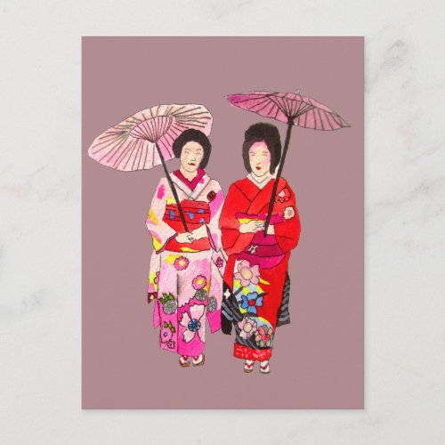 Japanese  cute Geisha with pink kimono Postcard