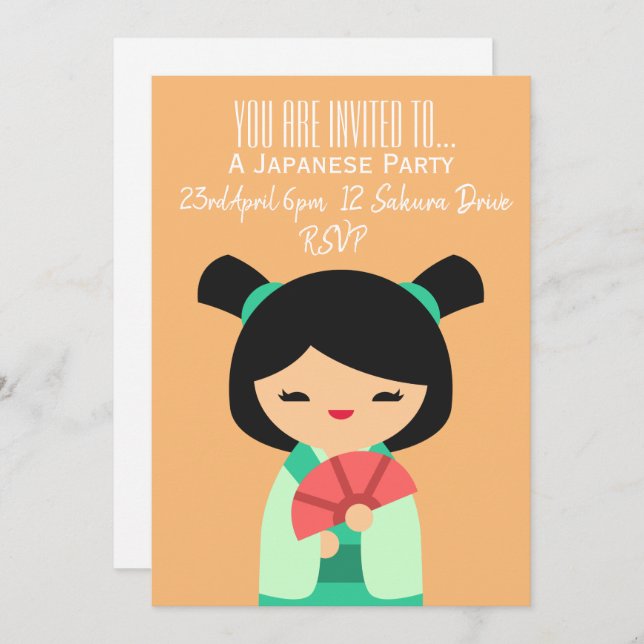 Japanese cute pink peach themed Japan party Invitation (Front/Back)