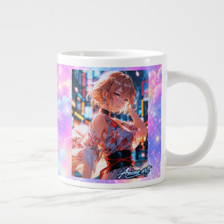 Japanese Cyberpunk Anime Girl Poster | Neon City Giant Coffee Mug
