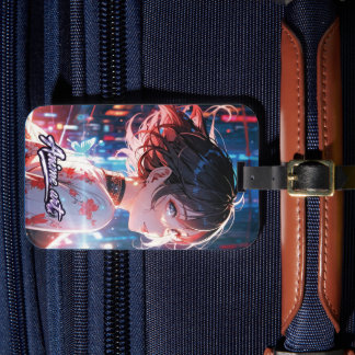 Japanese Cyberpunk Anime Girl Poster | Neon City Luggage Tag