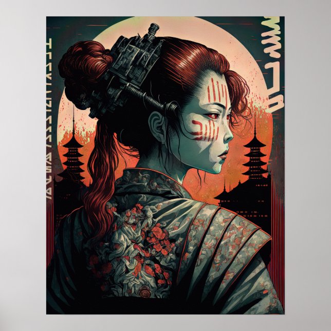 Japanese Cyberpunk Samurai Woman Poster (Front)