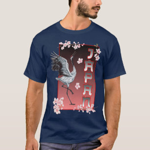Japanese Dancing Crane Bird Sakura Cherry Blossom T-Shirt