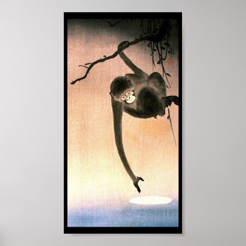 Japanese Dangling Monkey Woodblock Art Ukiyo_E Poster