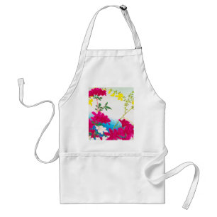 Japanese day lilies - magenta, yellow blue adult apron