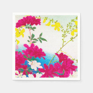 Japanese day lilies - magenta, yellow blue napkins