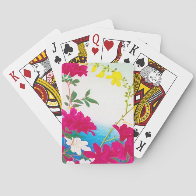 Japanese day lilies - magenta, yellow blue poker cards (Back)