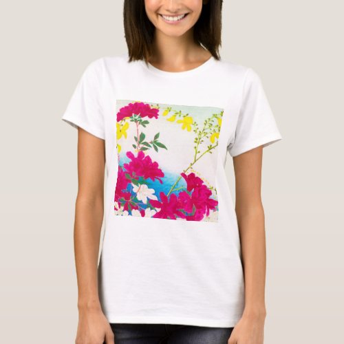 Japanese day lilies _ magenta yellow blue T_Shirt