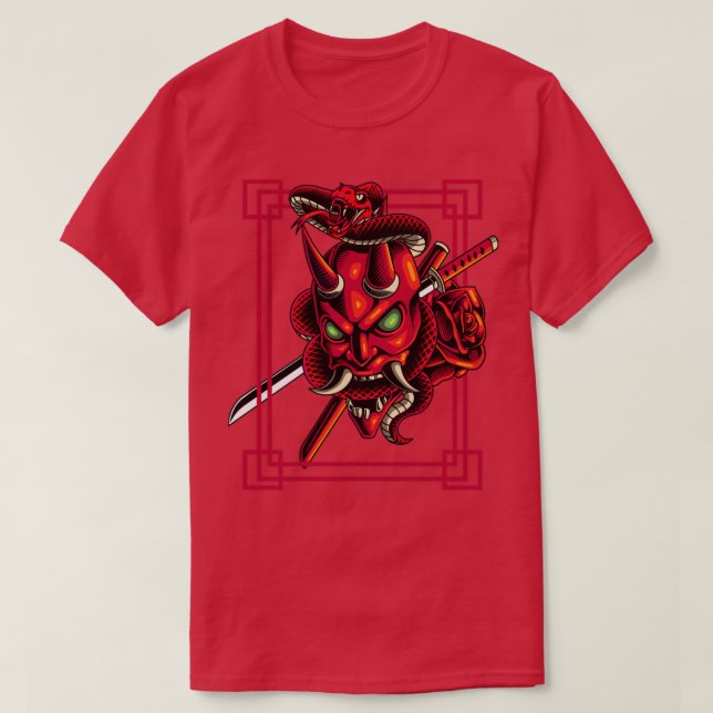 Japanese Demon Harajuku Kabuki Yokai Oni Face Mask T-Shirt (Design Front)