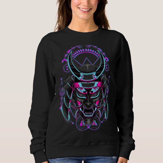 Japanese Demon Samurai Oni Face Mask Glitch Sweatshirt (Front)