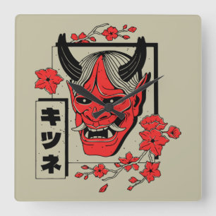 Japanese demon square wall clock