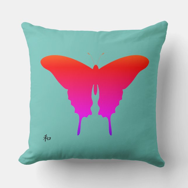 JAPANESE DESIGN BUTTERFLY THROW PILLOW (Front)