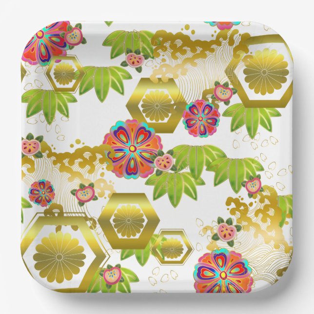 Japanese design party paper plates (Front)