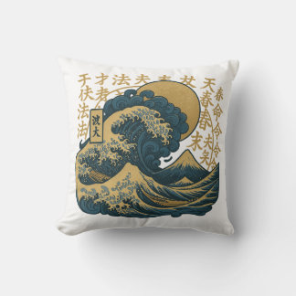 Japanese designer aesthetic waves throw pillow