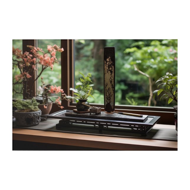 Japanese Desk and a Garden Acrylic Wall Art (Front)