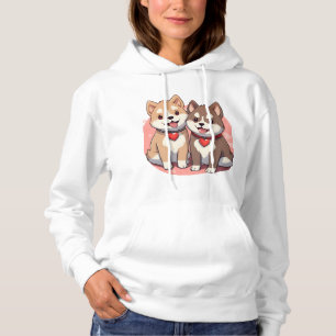 Japanese Dog Couple with Hearts Hoodie
