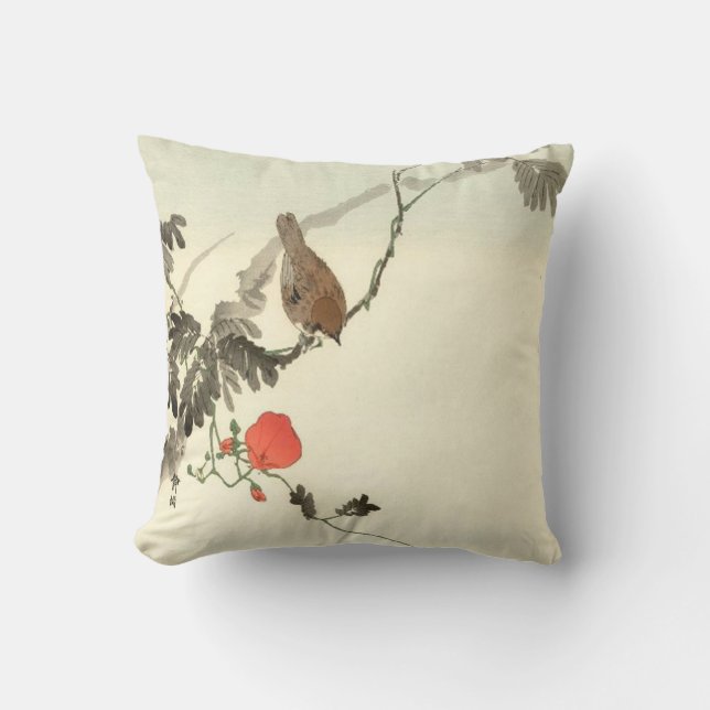 Japanese Dogwood With Bird Throw Pillow (Front)