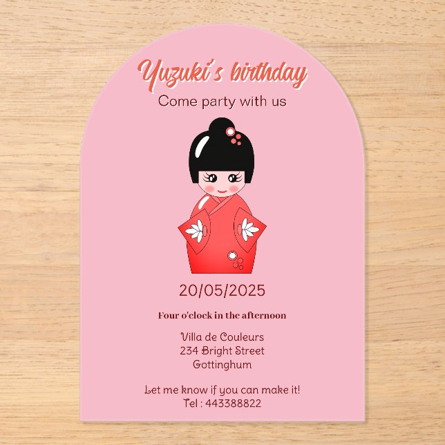 Japanese doll  birthday party acrylic invitations (Front)