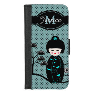 Japanese Doll Polka Dot Personalised iPhone 8/7 Wallet Case