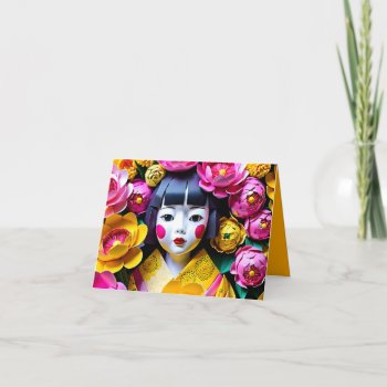 Japanese Doll With Peonies Origami Hgc Card by PBsecretgarden at Zazzle