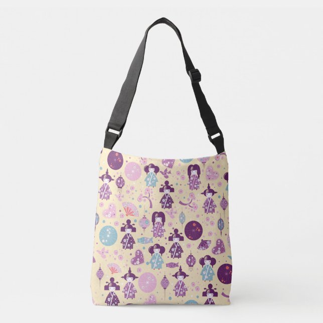Japanese Dolls - Kokeshi pattern Crossbody Bag (Front)