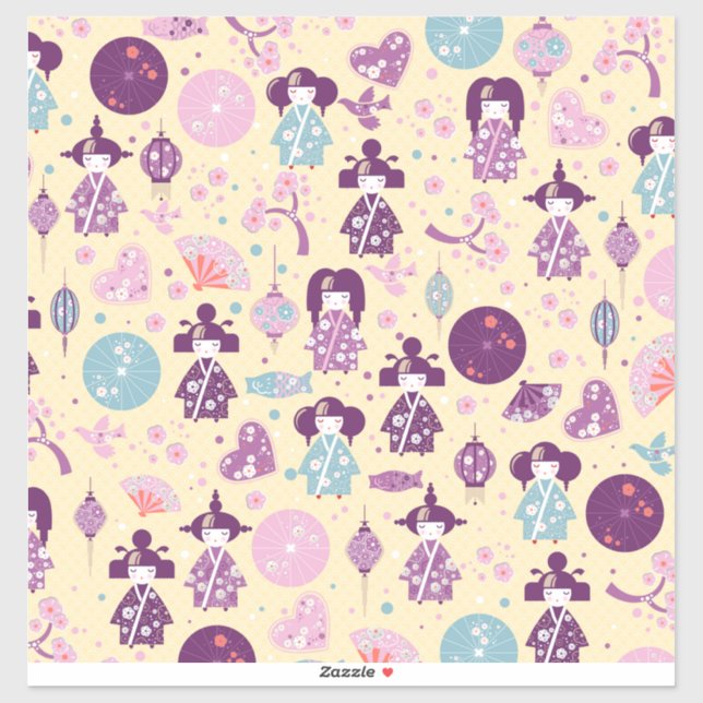Japanese Dolls - Kokeshi pattern Sticker (Sheet)