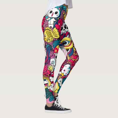 Japanese Doodle Art  Leggings