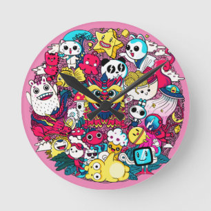 Japanese Doodle Art Round Clock