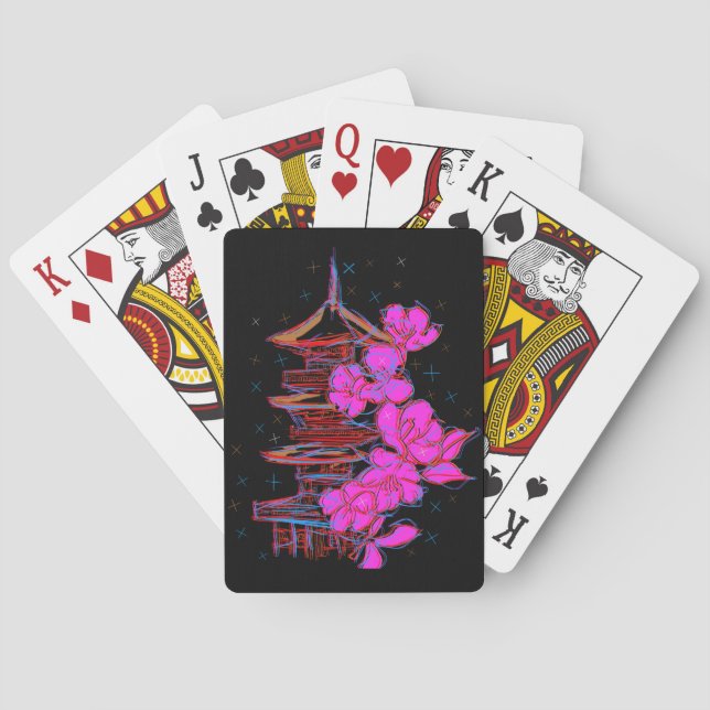 Japanese Doodle: The Pagoda's Serene Beauty Poker Cards (Back)