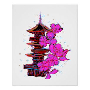 Japanese Doodle: The Serene Beauty of a Pagoda Poster