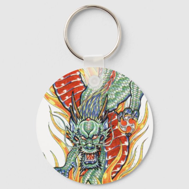Japanese Dragon and Lotus Flower Keychain (Front)