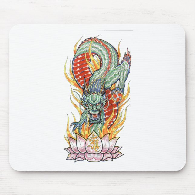 Japanese Dragon and Lotus Flower Mouse Pad (Front)