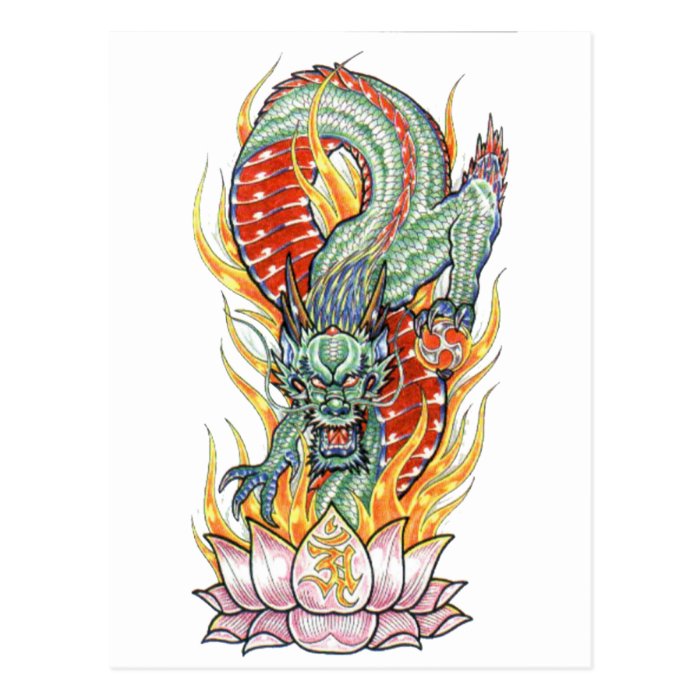 Japanese Dragon and Lotus Flower Postcards