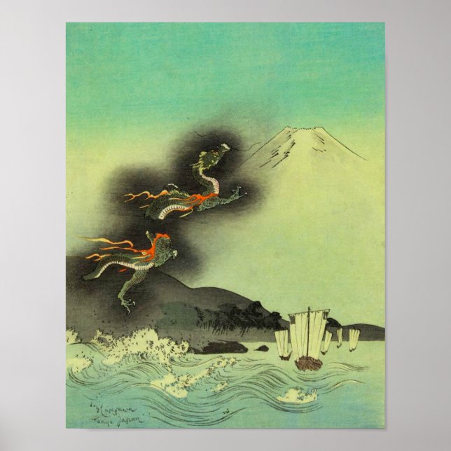 Japanese Dragon and Mount Fuji Poster (Front)