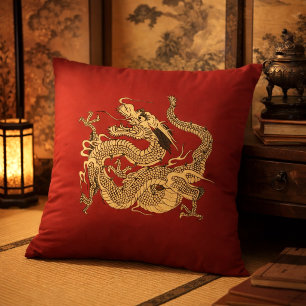 Japanese Dragon Customizable Colors Throw Pillow