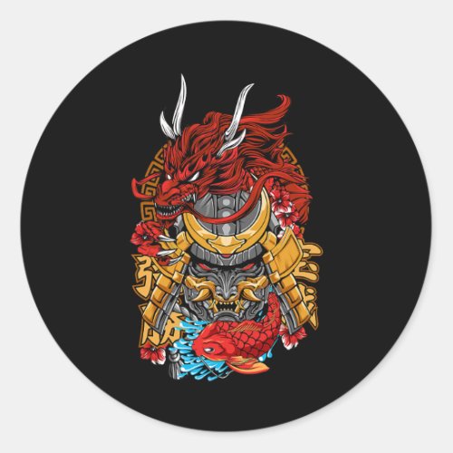 Japanese Dragon Cyberpunk Samurai Koi Fish Aesthet Classic Round Sticker