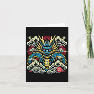 Japanese Dragon Face Clouds Vintage Anime Men Wome Card