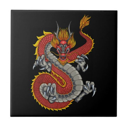 japanese dragon illustration ceramic tile