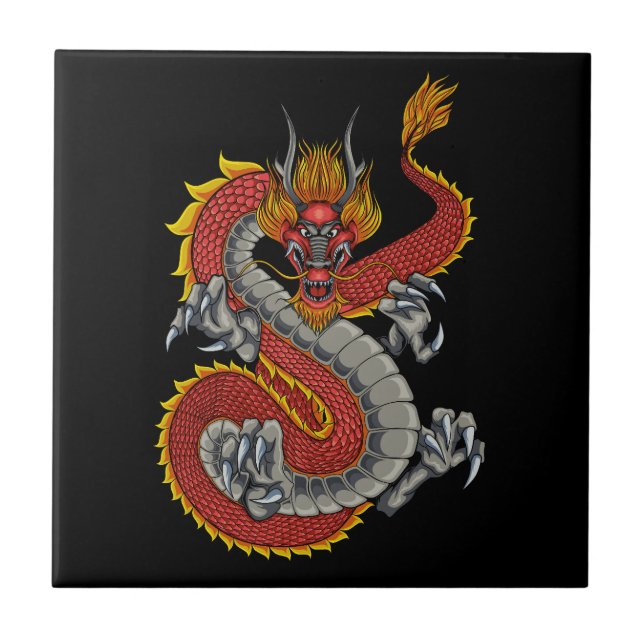 japanese dragon illustration ceramic tile (Front)