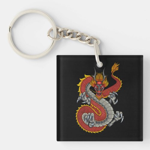 japanese dragon illustration keychain